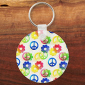 Groovy Hippie Peace Signs Flower Power Sparkles キーホルダー (正面)