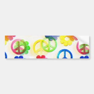 Groovy Hippie Peace Signs Flower Power Sparkles バンパーステッカー