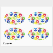 Groovy Hippie Peace Signs Flower Power Sparkles 楕円形シール (シート)