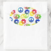 Groovy Hippie Peace Signs Flower Power Sparkles 楕円形シール (バッグ)