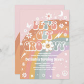 Groovy Hippie Rainbow 70s Birthday Partyをゲット 招待状 (正面/裏面)