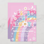 Groovy Hippie Rainbow 70s Birthday Partyをゲット 招待状 (正面/裏面)