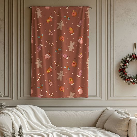 Groovy Holiday Throw Pastel Christmas Celebration フリースブランケット
