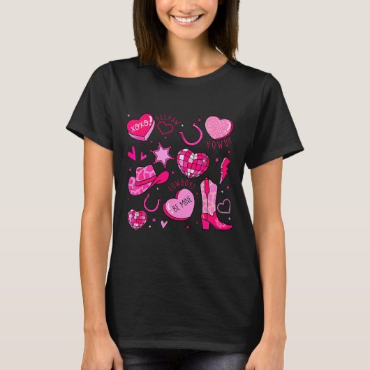 Groovy Howdy Valentine Western Valentines Day Cowb Tシャツ (正面)