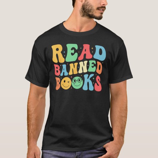 Groovy I Read Banned Books Bookworm Men Women Boys Tシャツ (正面)