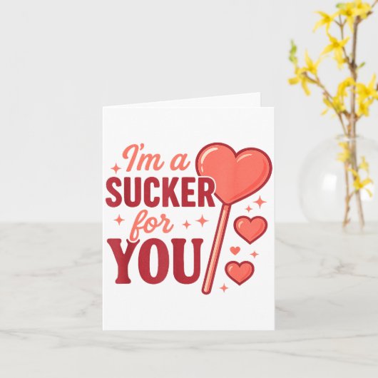 Groovy I'm A Sucker For You Retro Heart Candy Vale カード (黄色い花)