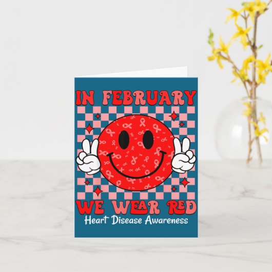Groovy In February We Wear Red For Heart Disease A カード (黄色い花)
