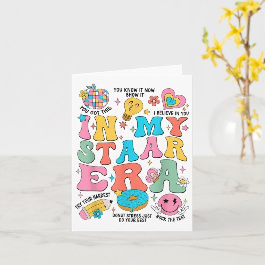 Groovy In My Starr Era Testing Day Teacher Kids Mo カード (黄色い花)