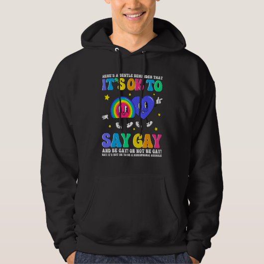 Groovy It s Ok To Say Gay Rainbow LGBT Lesbian Tra パーカ (正面)