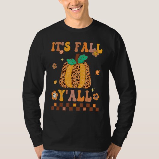 Groovy It's Fall Y'all Leopard Pumpkin Autumn Than Tシャツ (正面)