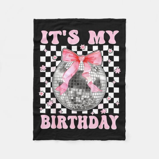 Groovy It's My Birthday Teens Girls Disco Ball Coq フリースブランケット (正面)