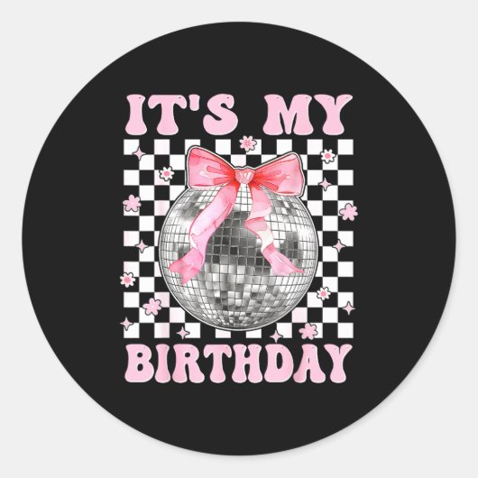 Groovy It's My Birthday Teens Girls Disco Ball Coq ラウンドシール (正面)