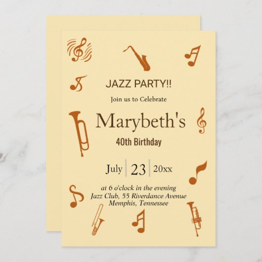 Groovy Jazzテーマの誕生日 招待状 (正面/裏面)