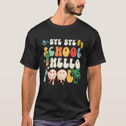 Groovy Last Day Of School Hello Summer Teacher Kid Tシャツ (正面)
