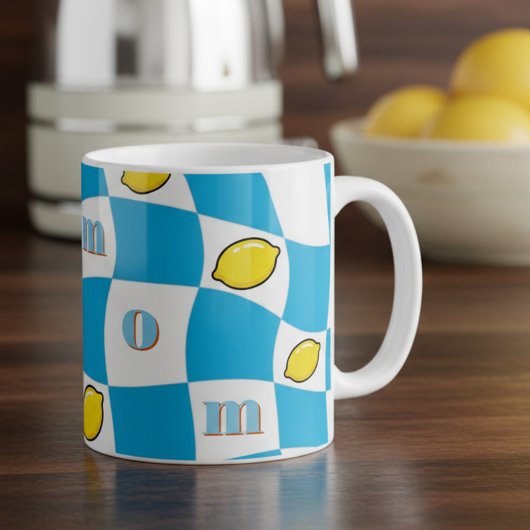 Groovy Lemons Checkerboard Kitchen Kitsch Mom コーヒーマグカップ