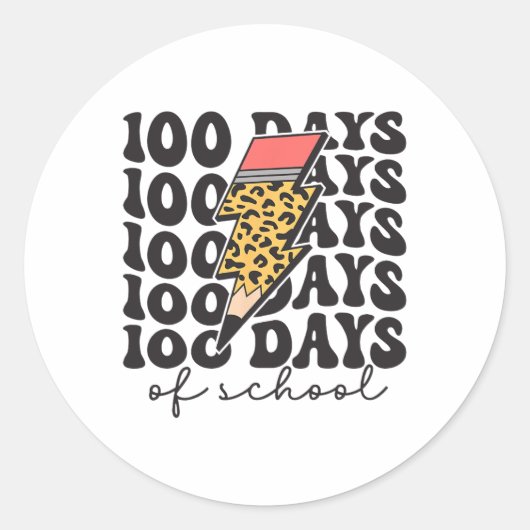 Groovy Leopard Pencil 100日の学校先生K ラウンドシール (正面)