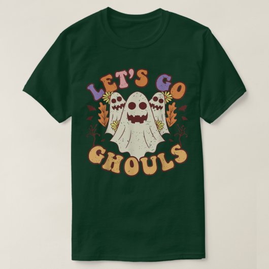 Groovy Let's Go Ghoulsレトロフローラ幽霊衣装 Tシャツ (デザイン正面)