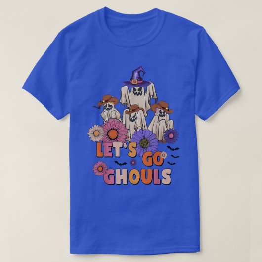 Groovy Let's Go Ghoulsレトロフローラ幽霊衣装 Tシャツ (デザイン正面)
