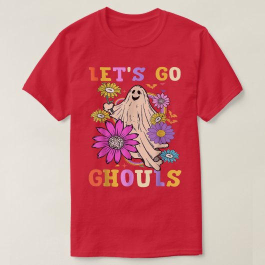 Groovy Let's Go Ghoulsレトロフローラ幽霊衣装 Tシャツ (デザイン正面)