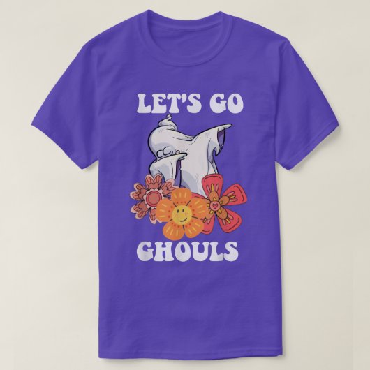 Groovy Let's Go Ghouls Floral Ghost Hippie Hallowe Tシャツ (デザイン正面)