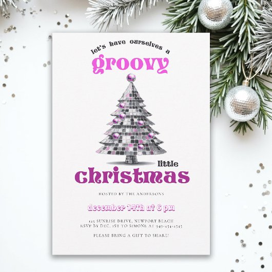 Groovy Little Christmas Disco Pink Christmas Party 招待状