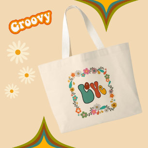 Groovy LOVEフラワーパワー70インスパイアs ラージトートバッグ