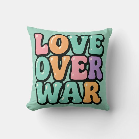 Groovy "Love Over War" Throw Pillow クッション (正面)