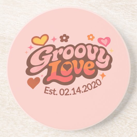 Groovy Love Personalized Valentine’s Gift Retro コースター (正面)