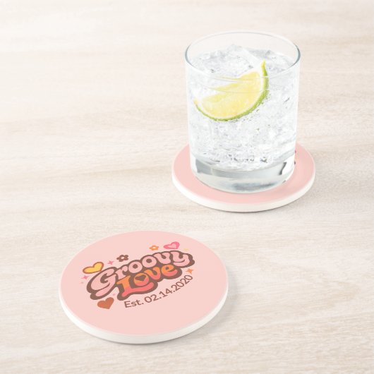 Groovy Love Personalized Valentine’s Gift Retro コースター (側面)