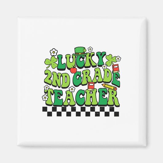 Groovy Lucky 2nd Grade Teacher Women Men St Patric マグネット (正面)