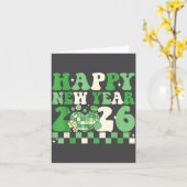 Groovy Lucky Happy New Year 2026 Disco Ball Women  カード (黄色い花)