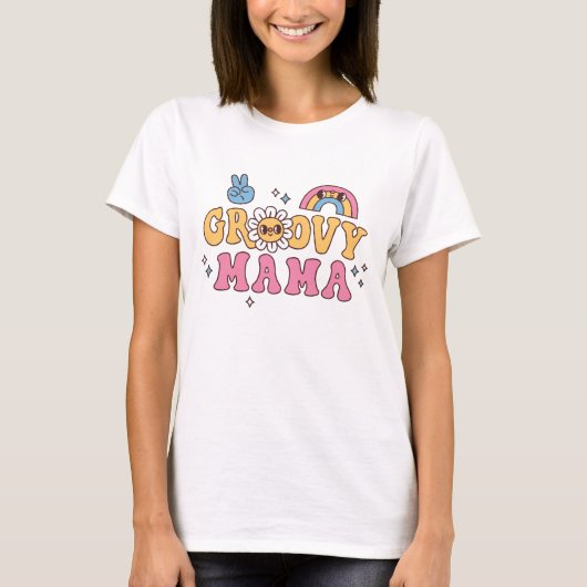 Groovy Mamaヒッピー花と虹 Tシャツ (正面)