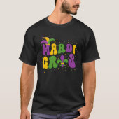 Groovy Mardi Gras Purple Yellow Green Beads Mask F Tシャツ (正面)