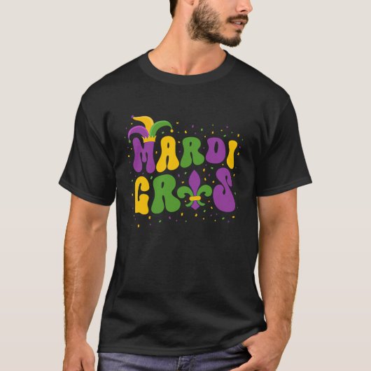 Groovy Mardi Gras Purple Yellow Green Beads Mask F Tシャツ (正面)
