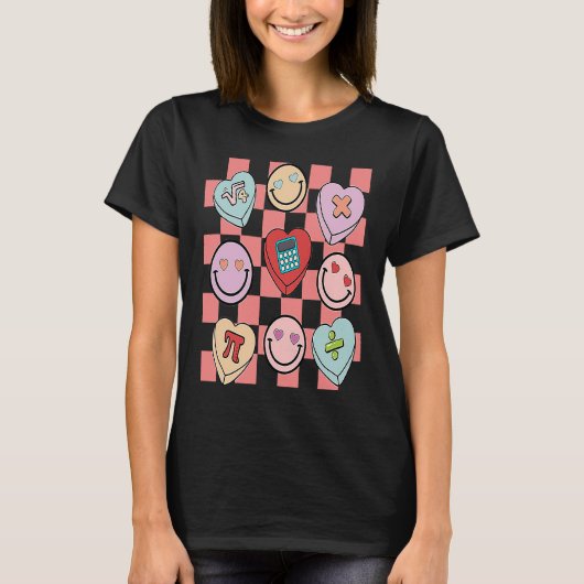 Groovy Math Teacher Valentine's Day Cute Heart Hap Tシャツ (正面)