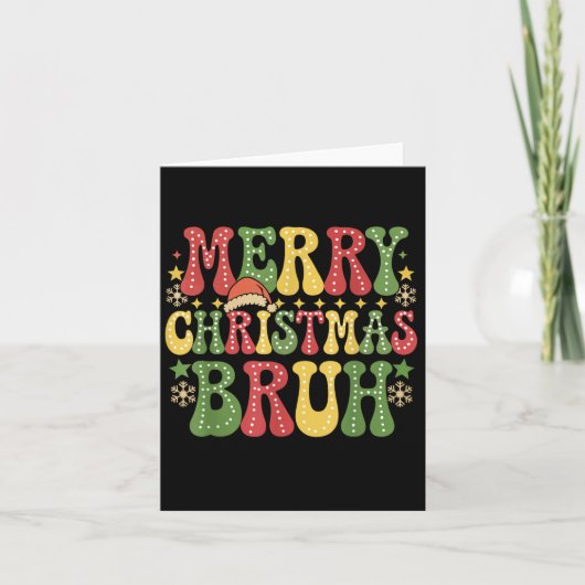 Groovy Merry Christmas Bruh Xmas Lights Santa Hat  カード (正面)