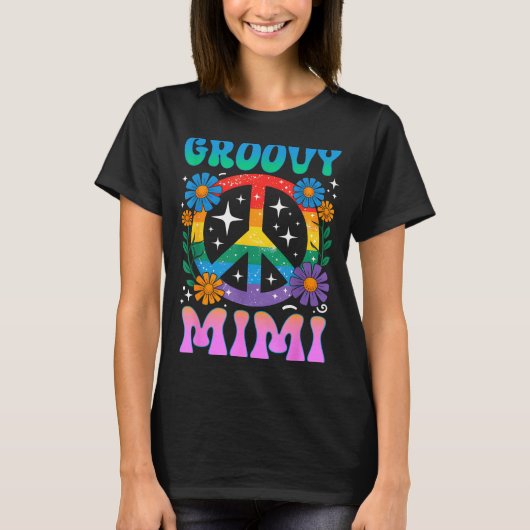 Groovy Mimi Floral Hipe Funny Mother's Day Mom Wom Tシャツ (正面)