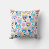 Groovy Modern Cute Pastel Pink Blue Yellow Hearts. クッション (裏面)