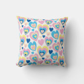 Groovy Modern Cute Pastel Pink Blue Yellow Hearts. クッション (正面)