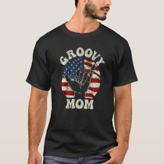 Groovy Mom 70s美学USA国旗のレトロMom Tシャツ