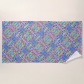 Groovy Neon Blue, Lime, Purple & Orange Swirl ビーチタオル (正面)