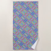 Groovy Neon Blue, Lime, Purple & Orange Swirl ビーチタオル (正面)