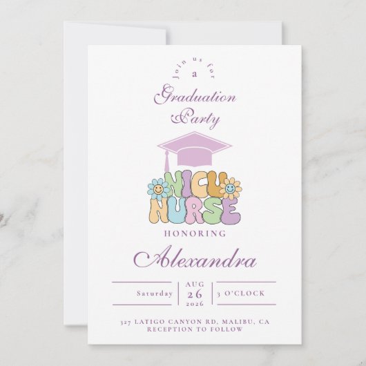 Groovy NICU Nurse Graduation Party 招待状 (正面)