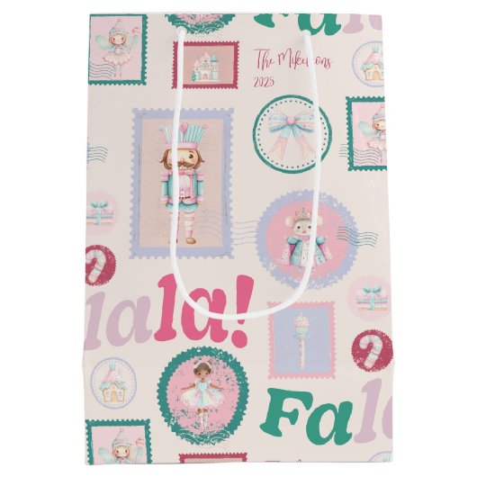 Groovy Nutcracker Retro Pastel Christmas ミディアムペーパーバッグ (裏面)