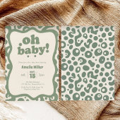 Groovy Oh Baby Shower | Retro 70s Sage Green 招待状