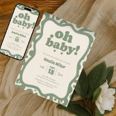 Groovy Oh Baby Shower | Retro 70s Sage Green 招待状