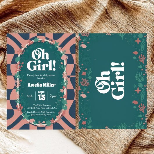 Groovy Oh Girl! Under the Sea Retro Baby Shower 招待状