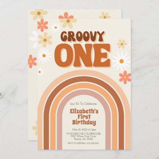 GROOVY ONEの最初の誕生日の招待状 招待状 (正面/裏面)