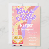 Groovy OneはVibeガーリー1歳の誕生日 招待状 (正面)