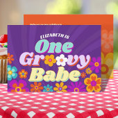 Groovy Oneカラフルレトロフローラベビー誕生日 招待状